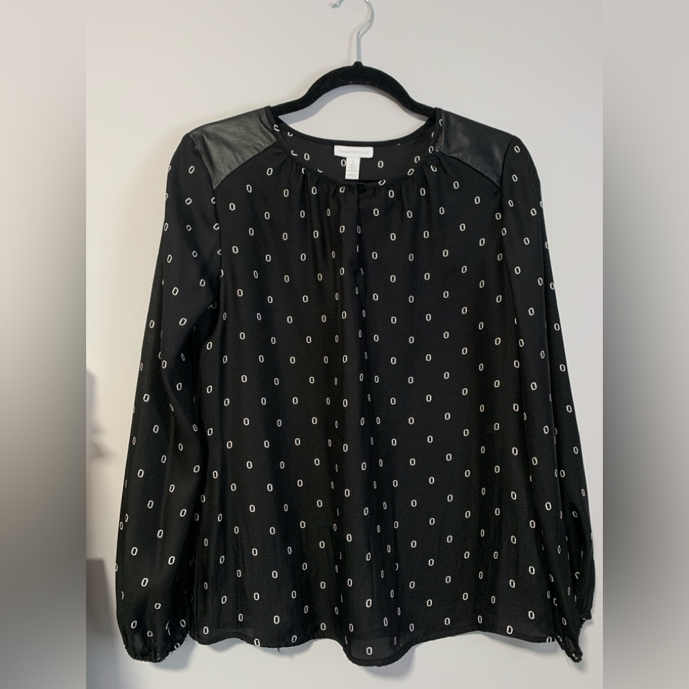 Charter Club Black White Print Long Sleeve Blouse Size S